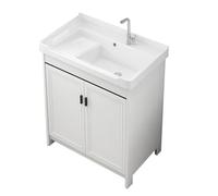 TYMYW Mueble Baño con Lavabo con Patas con Tabla Lavadero En Lavabo con Grifo Incluido y Mueble con Bisagra Amortiguadora,Blanco,70Cm