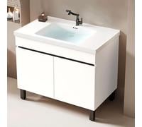 TYMYW Mueble Baño con Lavabo y Armario con Patas y Puerta de Cierre Suave Mueble Baño con Lavabo Ceramica y Grifo,Blanco,80Cm