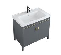 TYMYW Mueble Baño con Lavabo y Grifo con Patas Armario Baño con Bisagra Amortiguadora con Lavabo Cerámico,Gris,80Cm