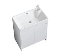 TYMYW Mueble Baño con Lavabo y Grifo con Patas Armario Baño con Lavabo Ceramica con Bisagra Amortiguadora,Blanco,65Cm