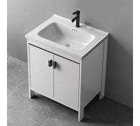 TYMYW Mueble Baño con Lavabo y Grifo con Patas Armario de Baño con Lavabo Cerámico con Bisagra Amortiguadora,Blanco,70Cm