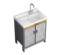 TYMYW Mueble Baño con Lavabo y Grifo con Patas Lavabo con Grifo Incluido y Mueble con Tabla Lavadero para Baños Pequeños,Gris,70Cm