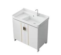 TYMYW Mueble Baño con Lavabo y Grifo con Patas Mueble Baño con Lavabo Ceramica y Tabla Lavadero con Bisagra Amortiguadora,Blanco,70Cm
