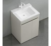 TYMYW Mueble Baño con Lavabo y Grifo con Patas Mueble Baño con Lavabo y Armario con Bisagra Amortiguadora,Color Café con Leche,60Cm