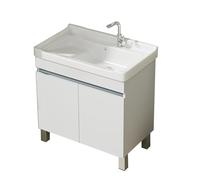 TYMYW Mueble Baño con Lavabo y Grifo Incluido con Patas Mueble Baño con Lavabo Ceramica con Puerta de Cierre Suave,Blanco,70Cm
