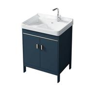 TYMYW Mueble Baño con Lavabo y Grifo y Tabla Lavadero Mueble Baño con Lavabo Ceramica con Puerta de Cierre Suave con Patas,Azul,60Cm