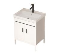 TYMYW Mueble de Baño con Lavabo Cerámico y Grifo Mueble de Lavabo con Patas con Bisagra Amortiguadora para Baños Pequeños,Blanco,50Cm