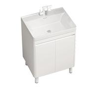 TYMYW Mueble de Baño con Lavabo y Grifo con Patas Armario de Baño de Pie con Puerta de Cierre Suave y Bisagras Amortiguadas,Blanco,60Cm