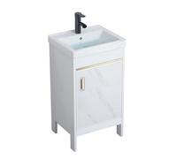 TYMYW Mueble de Baño con Lavabo y Patas Lavabo con Grifo Incluido y Mueble con Bisagra Amortiguadora para Baños Pequeños,Blanco,43Cm