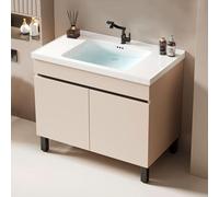 TYMYW Mueble de Baño con Lavabo y Patas Lavabo con Mueble y Grifo con Puerta de Cierre Suave para Baños Pequeños,Caqui,70Cm