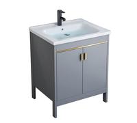 TYMYW Mueble de Baño Gris con Lavabo Incluido con Grifo y Armario Muebles de Baño con Patas con Bisagra Amortiguadora,60Cm