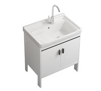 TYMYW Muebles de Baño con Lavabo y Patas con Tabla Lavadero Lavabo con Grifo Incluido y Mueble con Bisagra Amortiguadora,Blanco,70Cm
