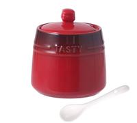 TYMYYS Azucarero Con Tapa Y Cuchara, Contenedor De Azúcar Con Cuchara, Azucareros Para Encimera, Cuenco De Sal De Cerámica Con Tapa-rojo-240ml/8.5oz, FBCC292222RC22I