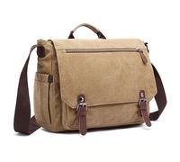 TYNJKJDM Bolso Bandolera para Hombre, Resistente Bolso Mensajero de Lona con múltiples Bolsillos y Correa Ajustable, Bolso de Trabajo Unisex, para Trabajo,Viajar,Colegio,Shopper(Khaki)