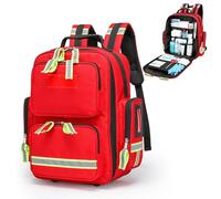 TYNJKJDM Mochila Profesional de Primeros Auxilios vacía,Bolsa Enfermera Domiciliaria, Mochila médica de Primeros Auxilios de Gran Capacidad con Reflectante para Camping, Senderismo(Red)