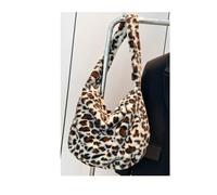TYNXK Bolsa De Peluche Bolsos de hombro gran capacidad con estampado leopardo for mujer, bandolera piel sintética, felpa, tipo hobo(Khaki)