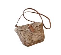 TYNXK Women's Large-capacity Beach Bag Simple Shoulder Crossbody Buckle Summer Straw Woven Women's Bag(Black)