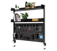 TyochiAki Estantería de escritorio con pinza 100 x 95 x 12,5 cm, 2 niveles, oficina, ordenador, escritorio, accesorios, organizador, estantería de metal con chapa perforada para dormitorio, oficina