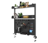 TyochiAki Estantería de escritorio con pinza 95 x 80 x 12,5 cm, 2 niveles, oficina, ordenador, escritorio, accesorios, organizador, estantería de metal con chapa perforada para dormitorio, oficina