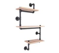 TyochiAki Estantería de pared industrial de madera de 3 capas, estantes tubulares vintage, 30-50 kg, estante colgante rústico para casa, oficina, bar