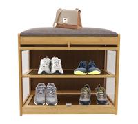TyochiAki Zapatero con asiento, 50 x 32 x 44 cm, zapatero con 2 niveles, organizador de zapatos con banco para entrada, salón, pasillo (color madera)