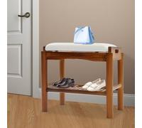 TyochiAki Zapatero con asiento de madera maciza, 45 x 30 x 40 cm, zapatero para entrada, salón, pasillo (color nogal y blanco)