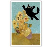 TYOHU Divertido póster artístico de gato negro vintage Van Gogh girasol gato impresión lienzo arte de pared lindo animal habitación impresiones estéticas pintura para el hogar dormitorio dormitorio