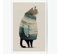 TYOHU Modernos pósteres de invierno con diseño de gatos, divertidos y minimalistas, diseño de animales, lindo gato acurrucado en el cálido suéter para el hogar, dormitorio, decoración de pared, 16 x