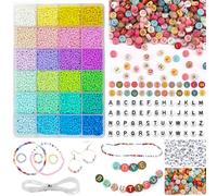 tyokas 12200 PCS Juego de Pulseras 3mm DIY Pulsera de Cuentas de Letras Cuentas de Palabras Doradas Coloridas Kit de Pulsera de Amistad para Niños con Cuerda para Hacer Pulseras, Collares