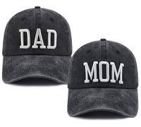 TypasTdqk Juego de 2 sombreros de papá y mamá a juego para hombres y mujeres, gorra de béisbol ajustable de algodón bordado en 3D Papa Mama, Negro, Talla única