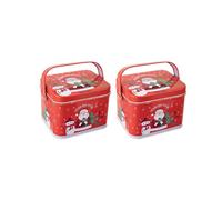 (Type C) 2Pcs Candy Boxes with Carry Handle Christmas Theme Decoration Tinplate Candies Tins Handheld Sweets Storage Container