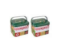 (Type F) 2Pcs Candy Boxes with Carry Handle Christmas Theme Decoration Tinplate Candies Tins Handheld Sweets Storage Container