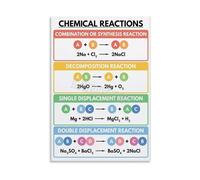 Types of Chemical Reactions Educational Science Poster Classroom Wall Art for Teachers Students Learning(Framed,08x12inch(20x30cm))