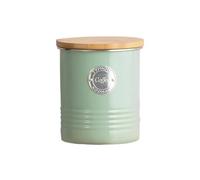 Typhoon LIVING Collection - Bote de café hermético, color verde pastel, 1 litro, recipiente de almacenamiento de acero, tapa de bambú, hermético, con junta de silicona, 12 x 12 x 14 cm