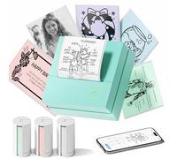 TYPONOS Impresora de Pegatinas, PM290 Mini Impresora Térmica Bluetooth Mini con 3 Rollos de Papel Mini Impresora para Notas de Estudio, Diarios, Regalos DIY - Escuela Oficina Verde 1 Pack