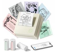 TYPONOS PM290 Mini Impresora, Etiquetadora Adhesivas Bluetooth Portátil con 3 Rollos de Pape, Impresora de Bolsillo para Imprimir Fotos en Blanco y Negro, Diario de Diseño, Trabajo y Estudio, Beige
