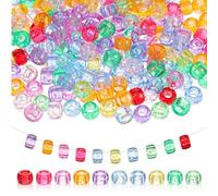 Tyqour 200 cuentas Pony Beads coloridas para enhebrar, agujero grande, 6 x 9 mm, perlas para pulseras de trenzas, perlas de plástico para joyas, cadenas, trenzas, llaveros, manualidades