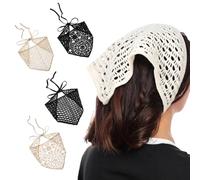 Tyqour 4 diademas bohemias para mujer, pañuelo de ganchillo triangular, pañuelos de cabeza huecos, pañuelos de ganchillo, turbante, lazos para el pelo, bufanda elástica para el pelo para mujeres y