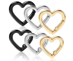 Tyqour 6 mosquetones en forma de corazón con forma de corazón, pequeños 22 mm + 26 mm, con forma de corazón, mosquetón de aluminio en forma de corazón para camping, pesca, senderismo