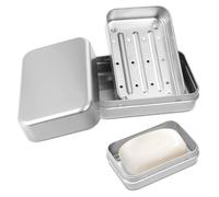 Tyqour Jabonera de aluminio para viajes, resistente al agua, con tapa, jaboneras inoxidables con rejilla de goteo de metal, para champú sólido, recipiente para jabón para casa y viajes