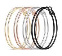 Tyqour Juego de 4 pares de pendientes de aro grandes, de acero inoxidable, longitud 70 mm, aro de plata con círculo dorado, hipoalergénico, para niñas y mujeres, 50mm, Acero inoxidable