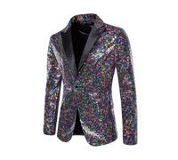 TYQQU Hombres Blazer Banquete con Cuello En V Corte Estrecho Un Botón Lentejuelas Cóctel Boda Traje Gala Colorido M