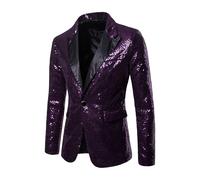 TYQQU Hombres Chaqueta Formal Manga Larga con Un Botón Chaqueta Banquete con Lentejuelas Violeta M