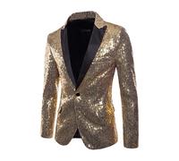 TYQQU Hombres Traje Un Botón para Ocasiones Formales Traje Boda Brillante Lentejuelas Corte Ajustado Chaqueta Banquete Blazer Dorado 3XL