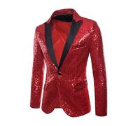 TYQQU Hombres Vestido Brillante Banquete con Un Botón Chaqueta Formal Ajustada con Lentejuelas Y Bolsillos Rojo S