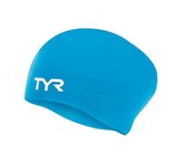 TYR Gorro de natación de Silicona para Cabello Largo, Mantiene el Cabello Limpio con Protector de oídos, Gorro de natación de Silicona Impermeable para Adultos, Mujeres y Hombres (Azul)