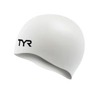 TYR Gorro de natación adulto de silicona sin arrugas blanco – Reducción de arrastre, protege cabello