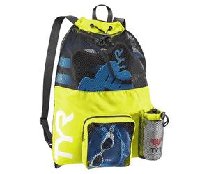 TYR Big Mesh Mummy Backpack for Swim, Gym and Workout Gear, Black, 40-Liter Capacity
