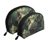 Tyrannosaurus Jurassic - Bolsas de maquillaje con estampado jurásico de 2 piezas, bolsa de aseo portátil de viaje, White, Talla única
