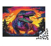 Tyrannosaurus Rex Neón Puzzle de 1000 Piezas de Papel para Adultos Paisaje Prehistórico Colorido Familia Relajación Decoración Foco 38x26cm/1000pcs